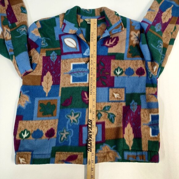 Teddi Petite XL Fleece Jacket Multicolored Leaf & Geometric Pattern Shoulder Pad - Picture 10 of 10
